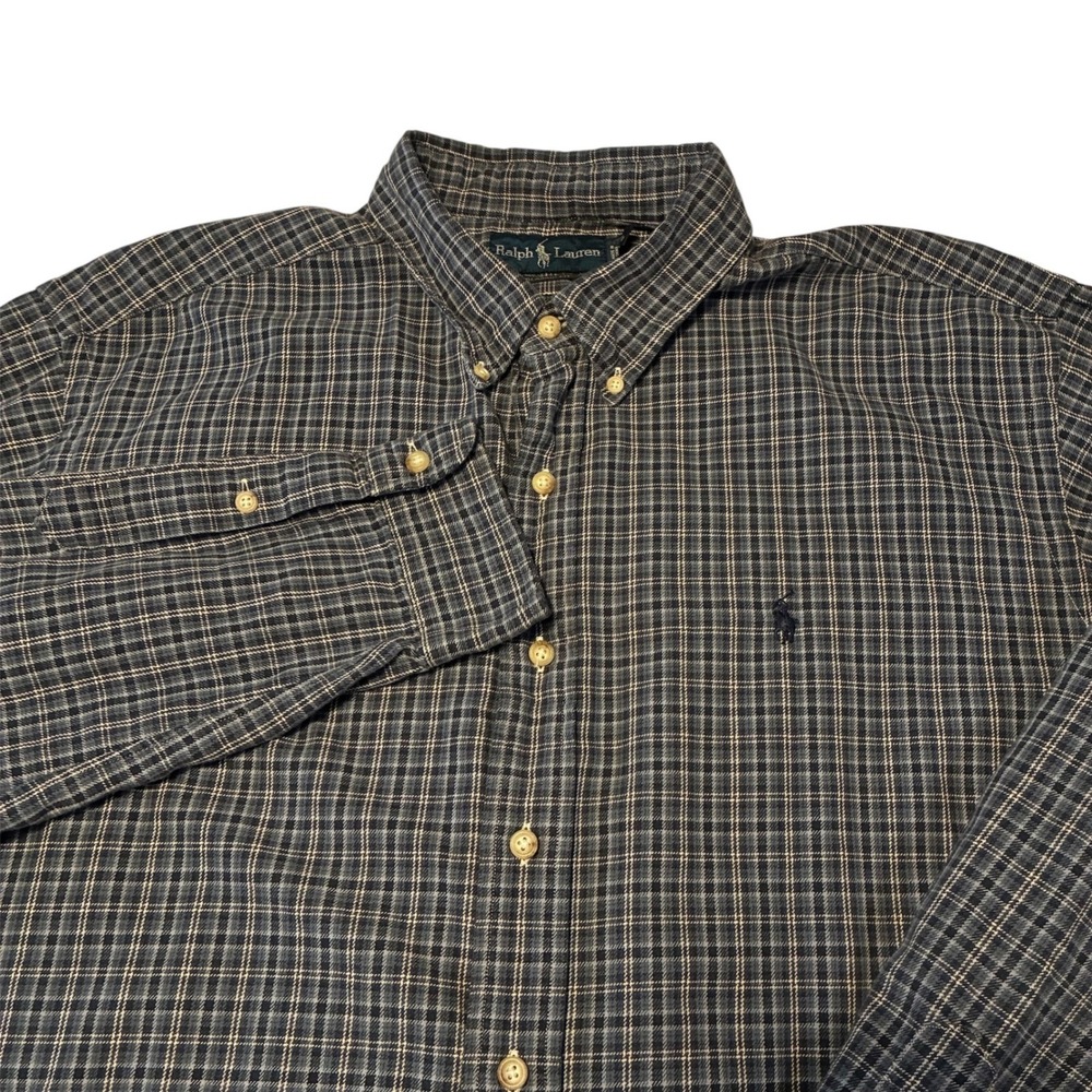 Ralph Lauren Mens Navy Blue Plaid Button Down Shirt Classic Fit Size XXL